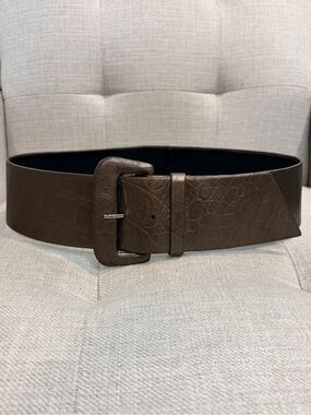Suzi Roher Bronze Embossed Leather Wide Waist Belt M